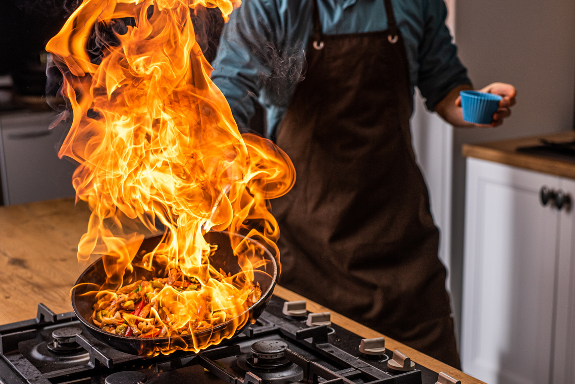 Frying pan catching fire